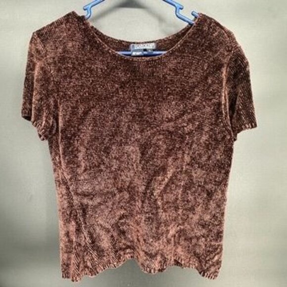 VTG Harold's Brown Chenille Short Sleeve Knit Sweater Large Super Soft s/s - Picture 1 of 8